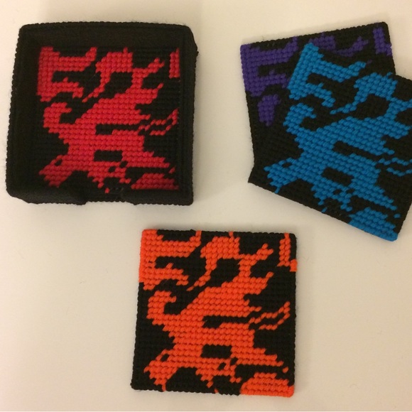 New Flame Drink Coasters Flaming Hot-Rod Style Handmade Man Cave Home Decor - Picture 1 of 2